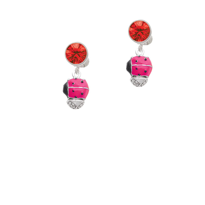 Hot Pink Ladybug Spinner Crystal Clip On Earrings Image 4