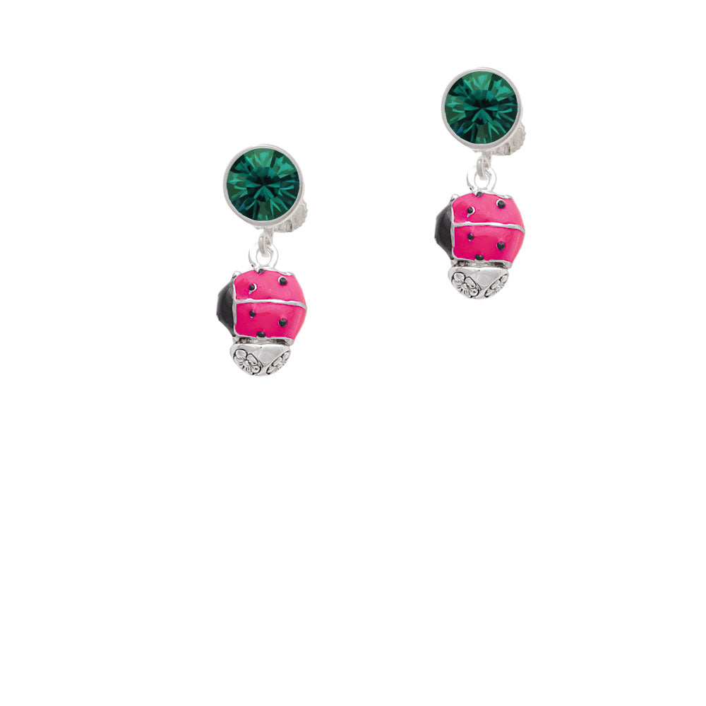 Hot Pink Ladybug Spinner Crystal Clip On Earrings Image 6