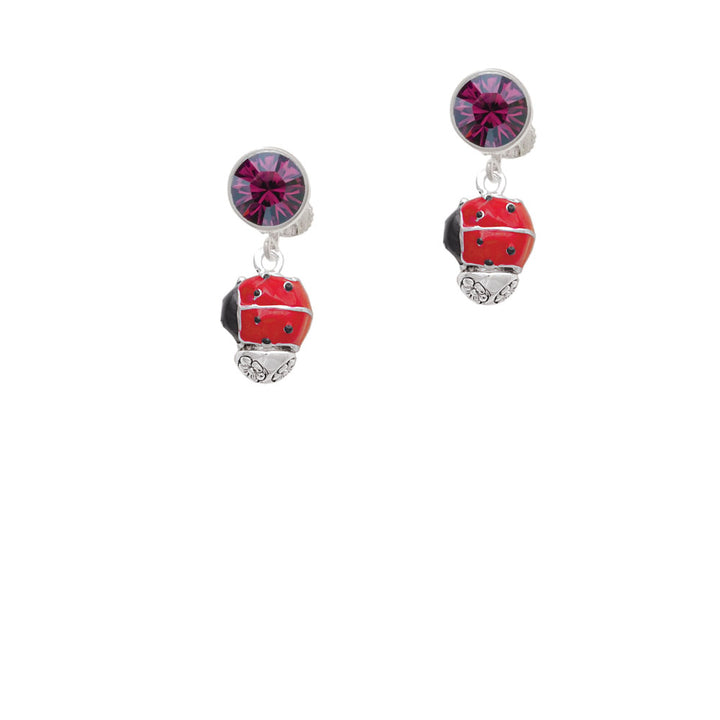 Red Ladybug Spinner Crystal Clip On Earrings Image 8