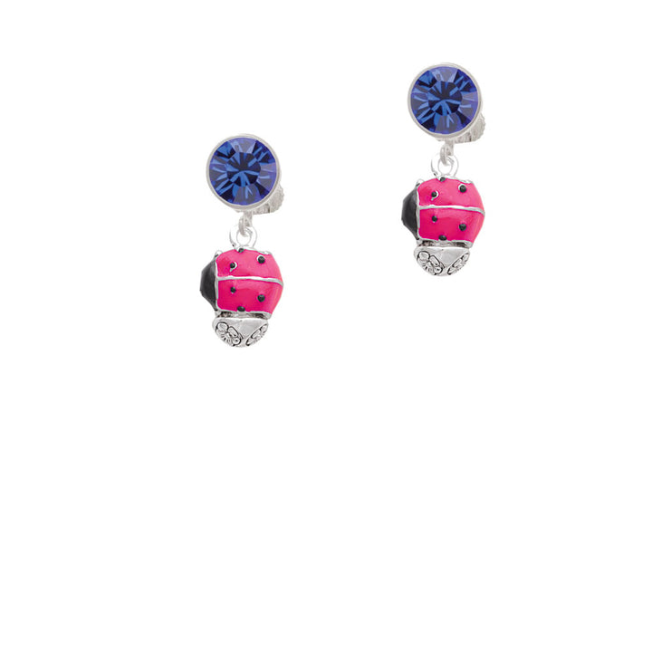 Hot Pink Ladybug Spinner Crystal Clip On Earrings Image 7