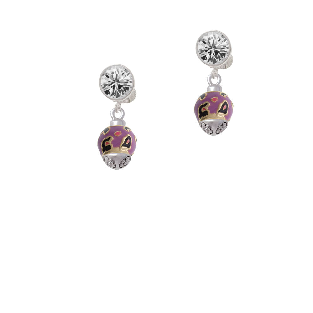 Hot Pink and Purple Wide Cheetah Print - Gold Tone Spinner Crystal Clip On Earrings Image 2