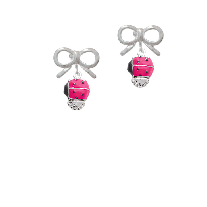 Hot Pink Ladybug Spinner Crystal Clip On Earrings Image 9