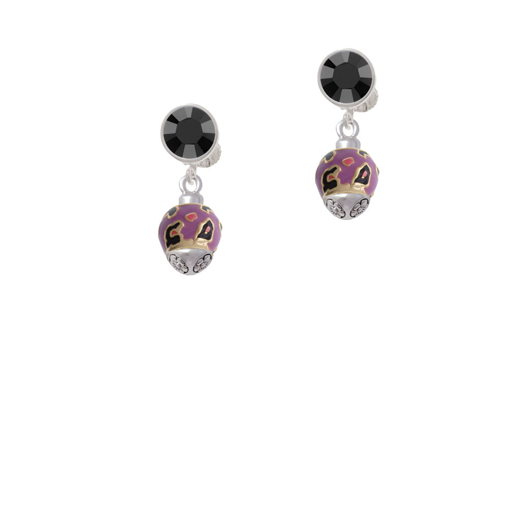 Hot Pink and Purple Wide Cheetah Print - Gold Tone Spinner Crystal Clip On Earrings Image 3