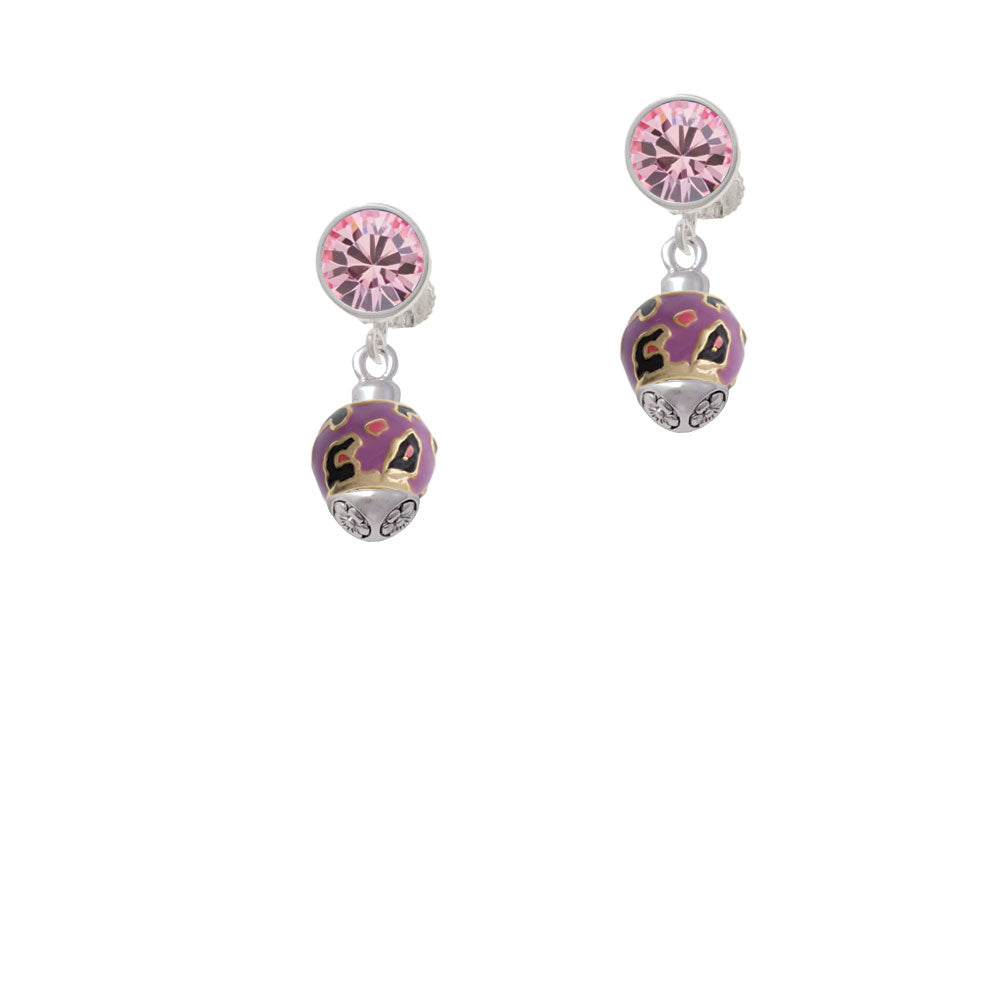 Hot Pink and Purple Wide Cheetah Print - Gold Tone Spinner Crystal Clip On Earrings Image 4