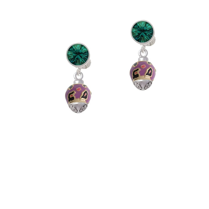 Hot Pink and Purple Wide Cheetah Print - Gold Tone Spinner Crystal Clip On Earrings Image 6