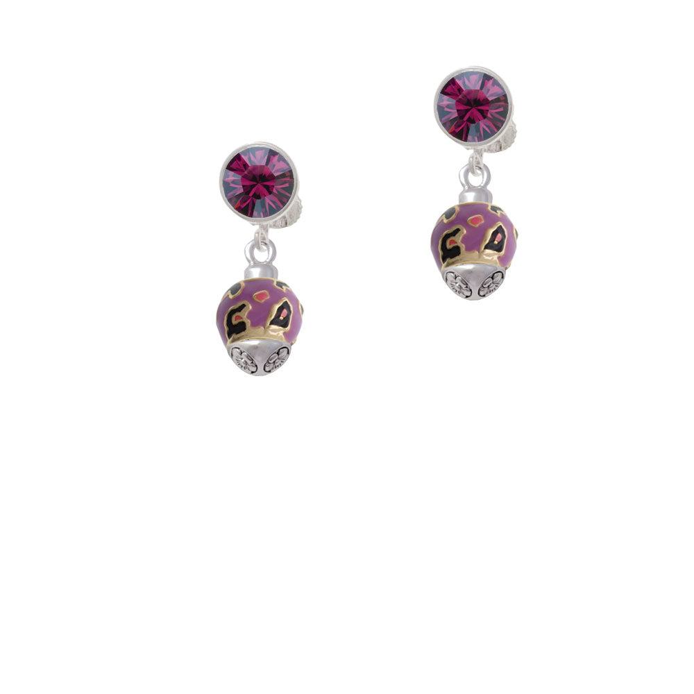 Hot Pink and Purple Wide Cheetah Print - Gold Tone Spinner Crystal Clip On Earrings Image 8