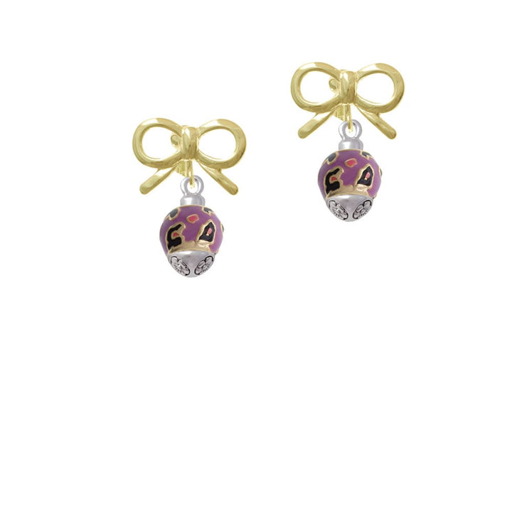 Hot Pink and Purple Wide Cheetah Print - Gold Tone Spinner Crystal Clip On Earrings Image 10