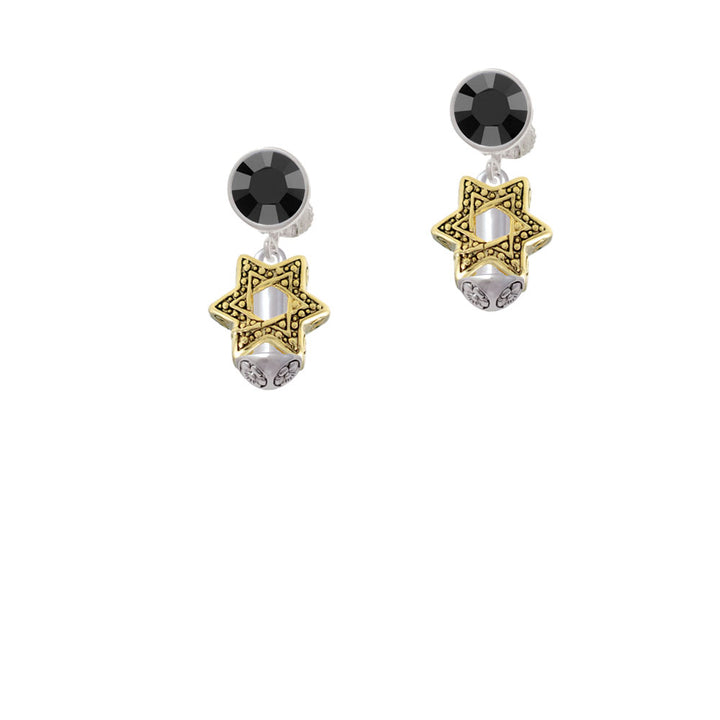 Star of David - Gold Tone Spinner Crystal Clip On Earrings Image 3