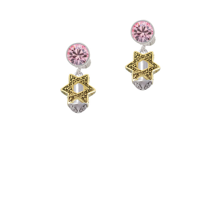 Star of David - Gold Tone Spinner Crystal Clip On Earrings Image 4