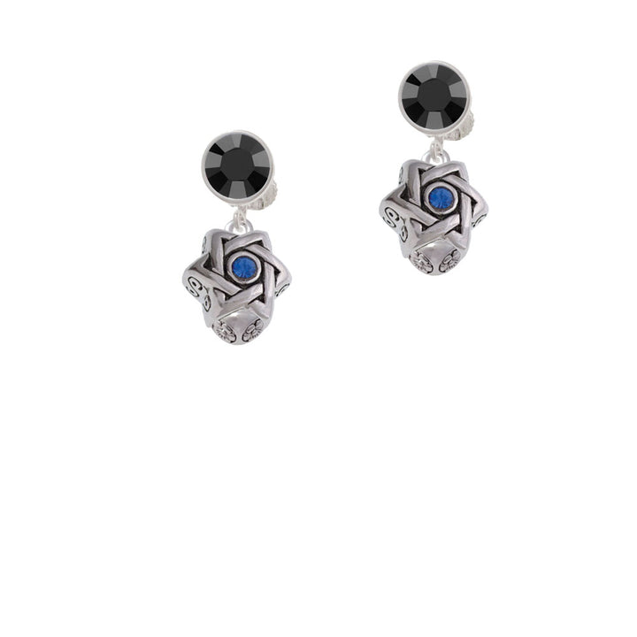 Star of David with Blue Crystal Spinner Crystal Clip On Earrings Image 3