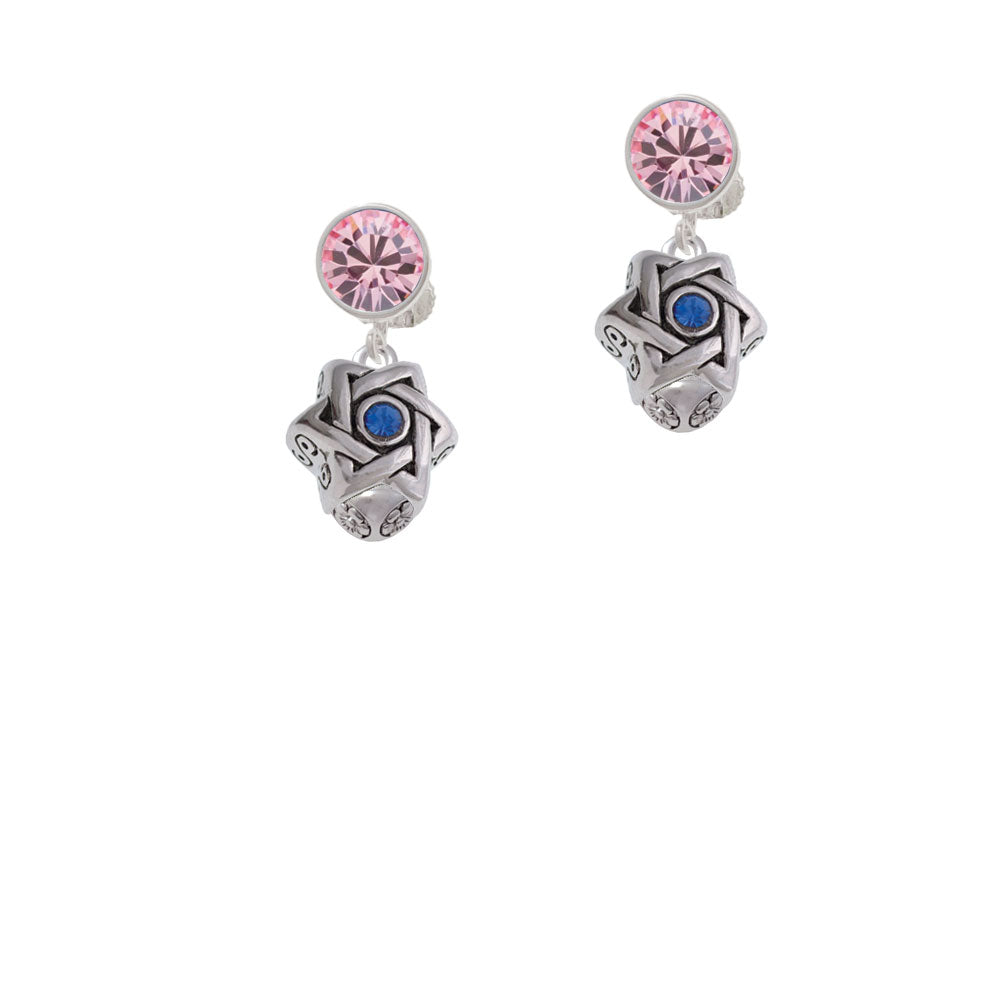 Star of David with Blue Crystal Spinner Crystal Clip On Earrings Image 4