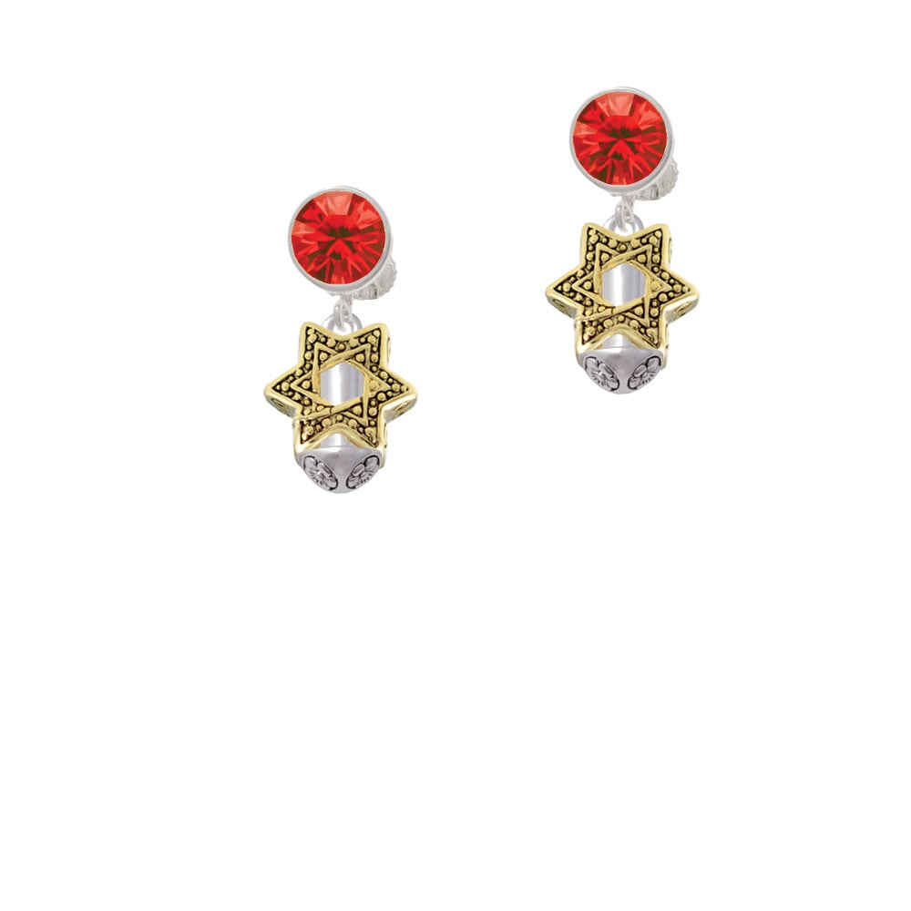 Star of David - Gold Tone Spinner Crystal Clip On Earrings Image 4