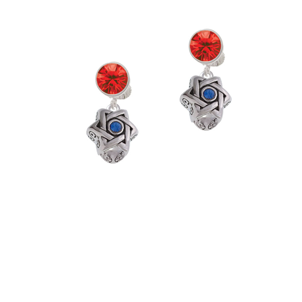 Star of David with Blue Crystal Spinner Crystal Clip On Earrings Image 4