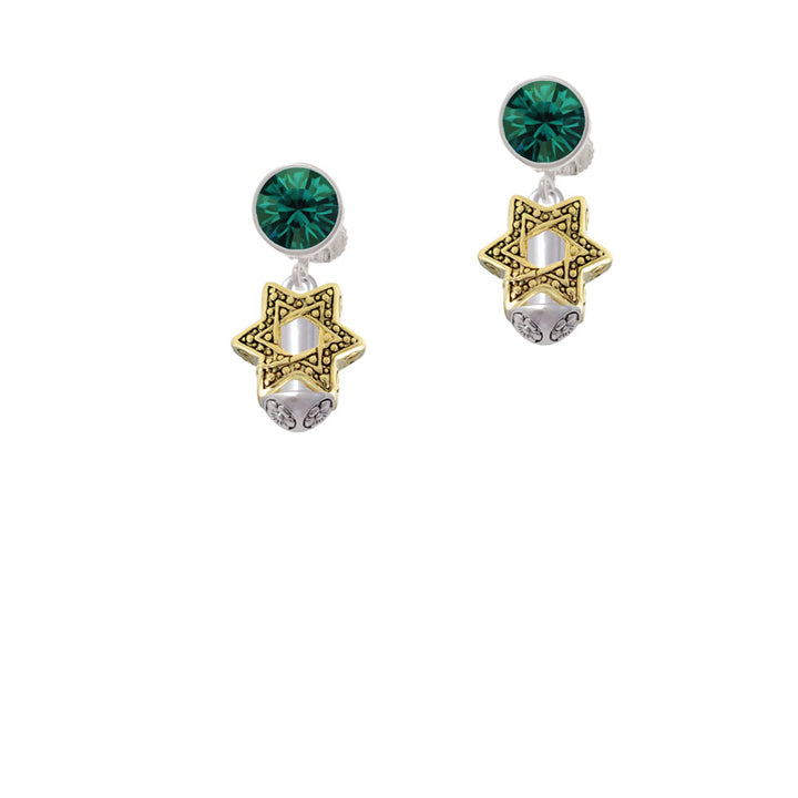 Star of David - Gold Tone Spinner Crystal Clip On Earrings Image 6