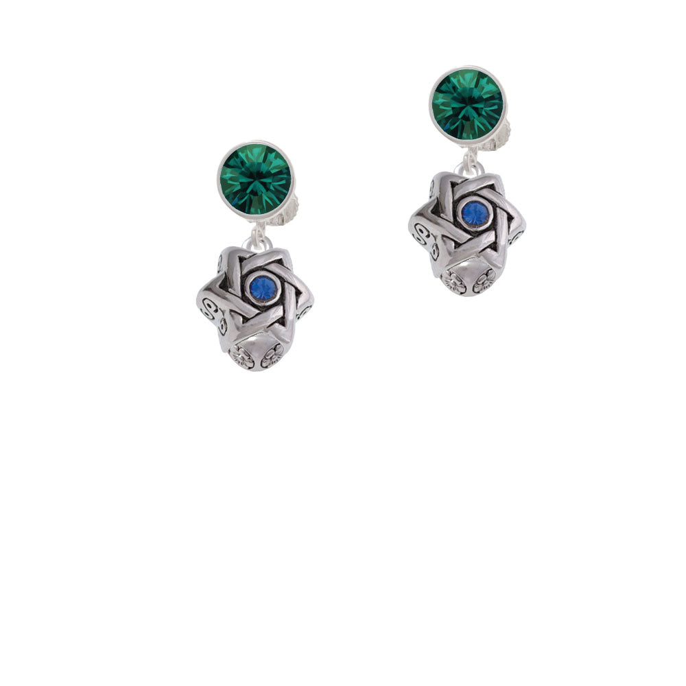 Star of David with Blue Crystal Spinner Crystal Clip On Earrings Image 6