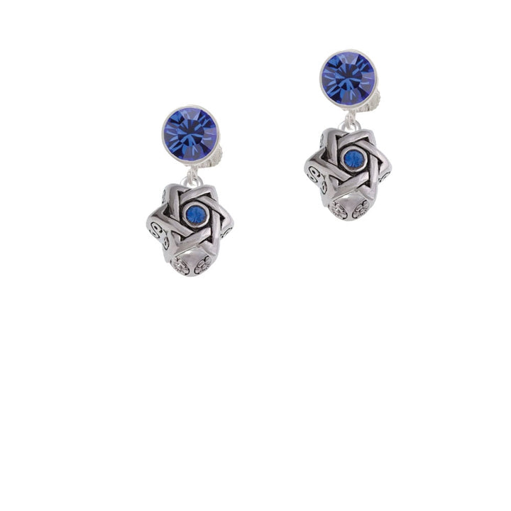 Star of David with Blue Crystal Spinner Crystal Clip On Earrings Image 7