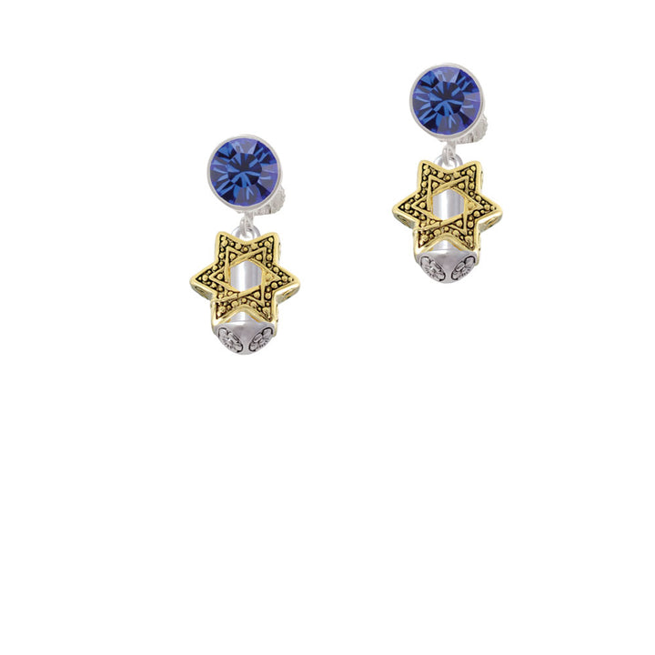 Star of David - Gold Tone Spinner Crystal Clip On Earrings Image 7