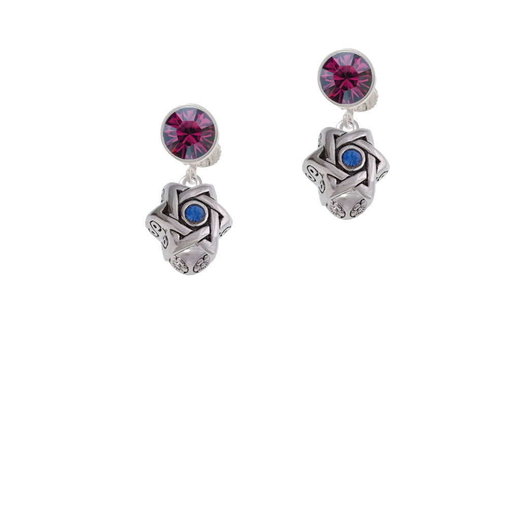 Star of David with Blue Crystal Spinner Crystal Clip On Earrings Image 8