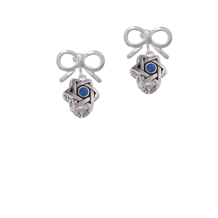 Star of David with Blue Crystal Spinner Crystal Clip On Earrings Image 9