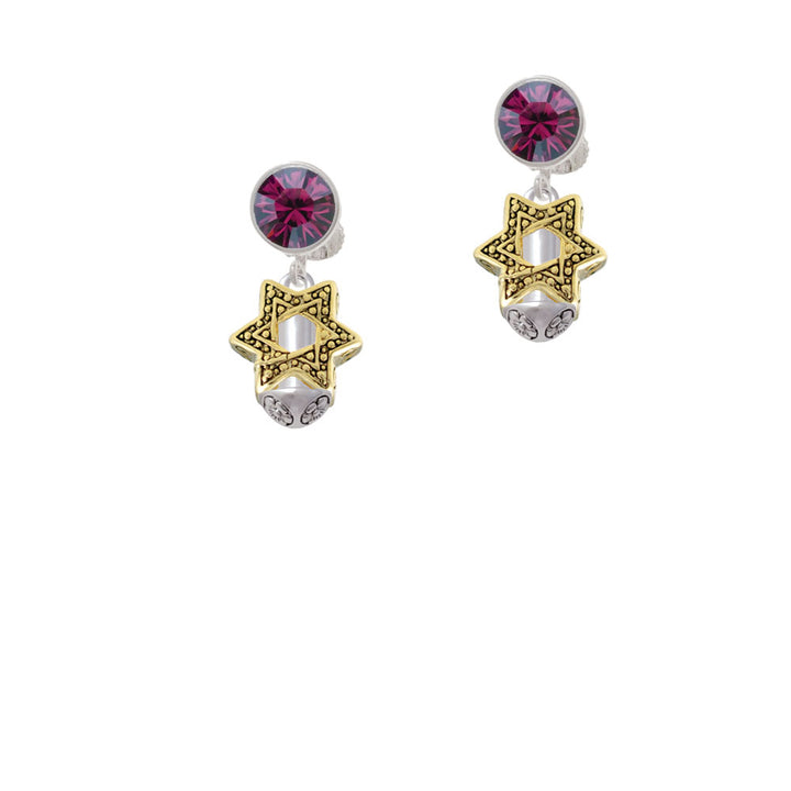 Star of David - Gold Tone Spinner Crystal Clip On Earrings Image 8