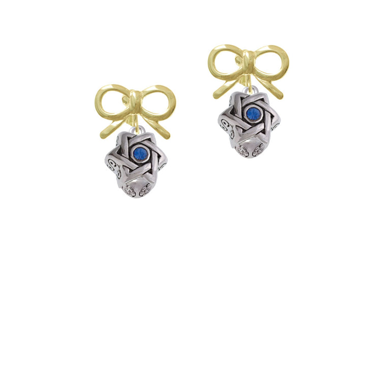 Star of David with Blue Crystal Spinner Crystal Clip On Earrings Image 10