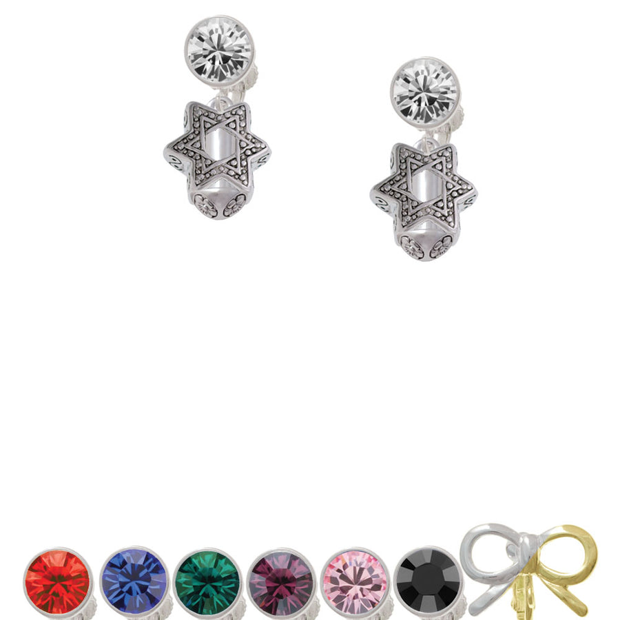 Star of David Spinner Crystal Clip On Earrings Image 1