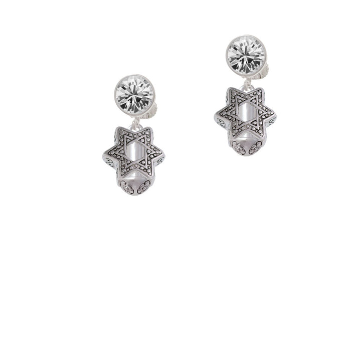 Star of David Spinner Crystal Clip On Earrings Image 2