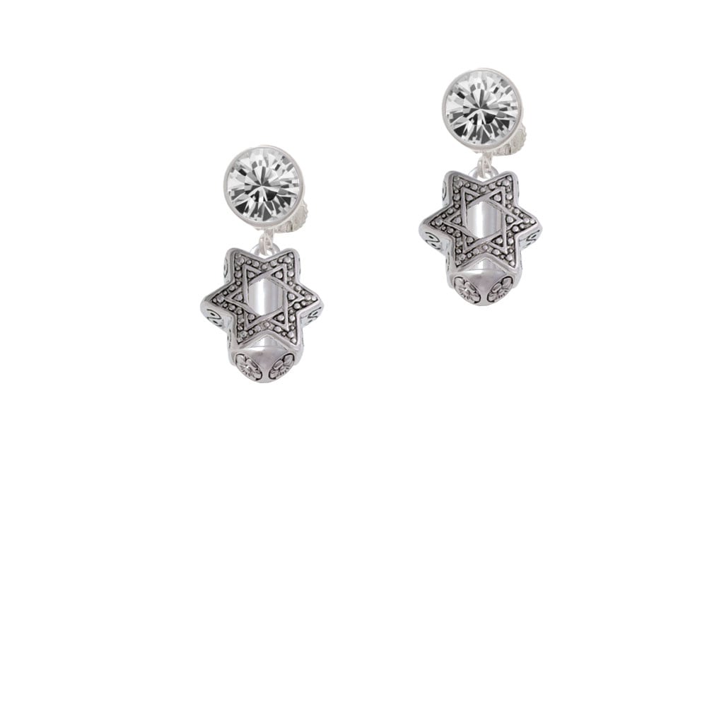 Star of David Spinner Crystal Clip On Earrings Image 1