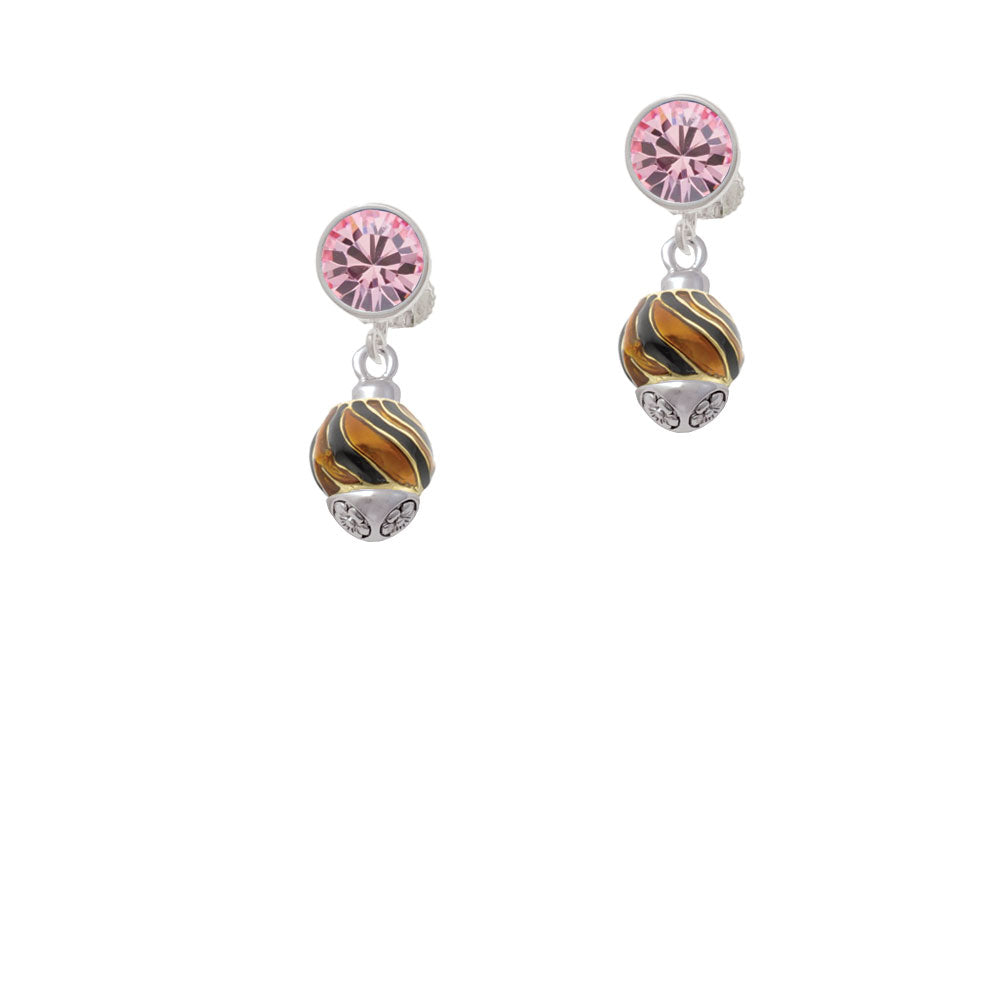 Wide Translucent Tiger Print - Gold Tone Spinner Crystal Clip On Earrings Image 4