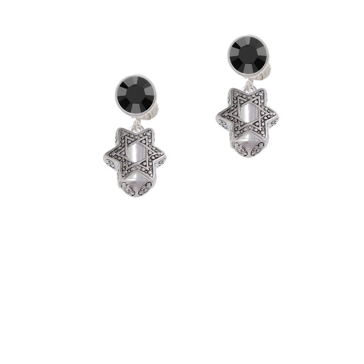 Star of David Spinner Crystal Clip On Earrings Image 1