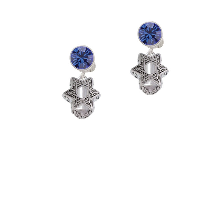 Star of David Spinner Crystal Clip On Earrings Image 1