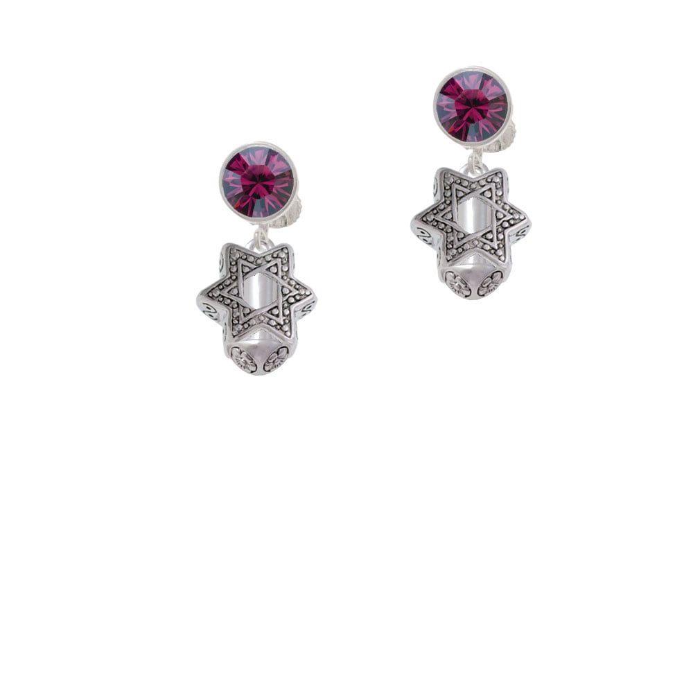 Star of David Spinner Crystal Clip On Earrings Image 1