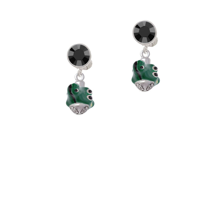 Enamel Alligator Spinner Crystal Clip On Earrings Image 3