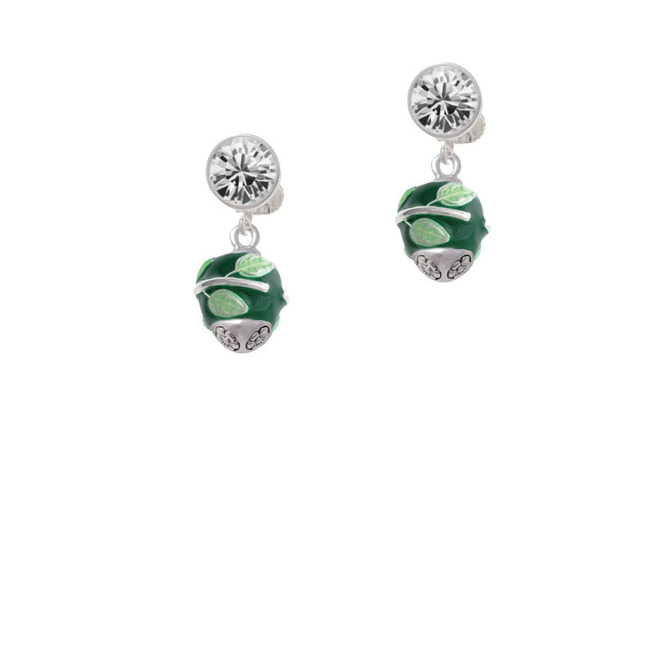 Lime Leaves on Green Band Spinner Crystal Clip On Earrings Image 2