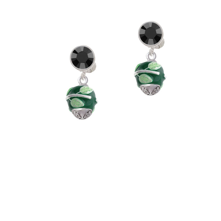 Lime Leaves on Green Band Spinner Crystal Clip On Earrings Image 3