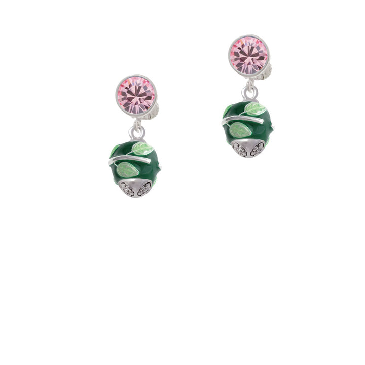 Lime Leaves on Green Band Spinner Crystal Clip On Earrings Image 4