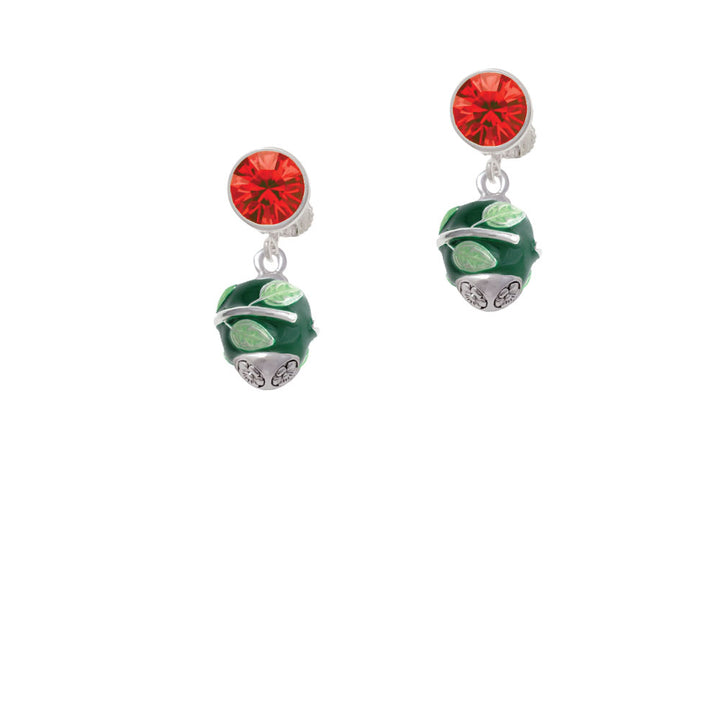 Lime Leaves on Green Band Spinner Crystal Clip On Earrings Image 4