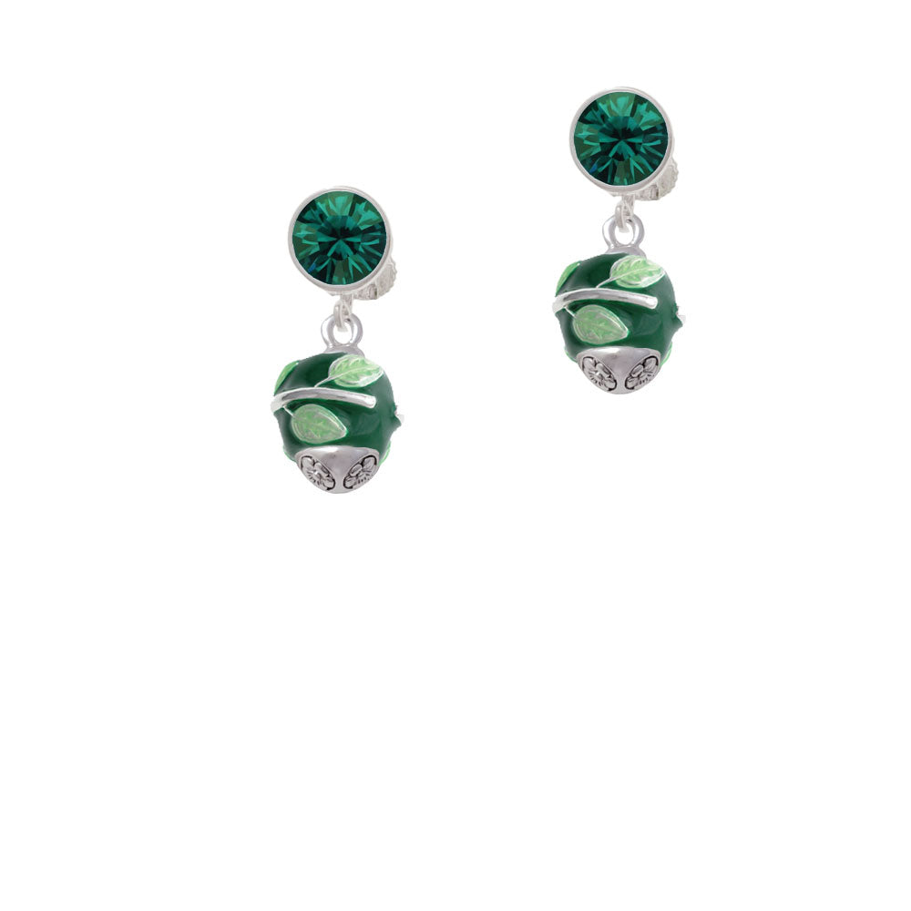 Lime Leaves on Green Band Spinner Crystal Clip On Earrings Image 6