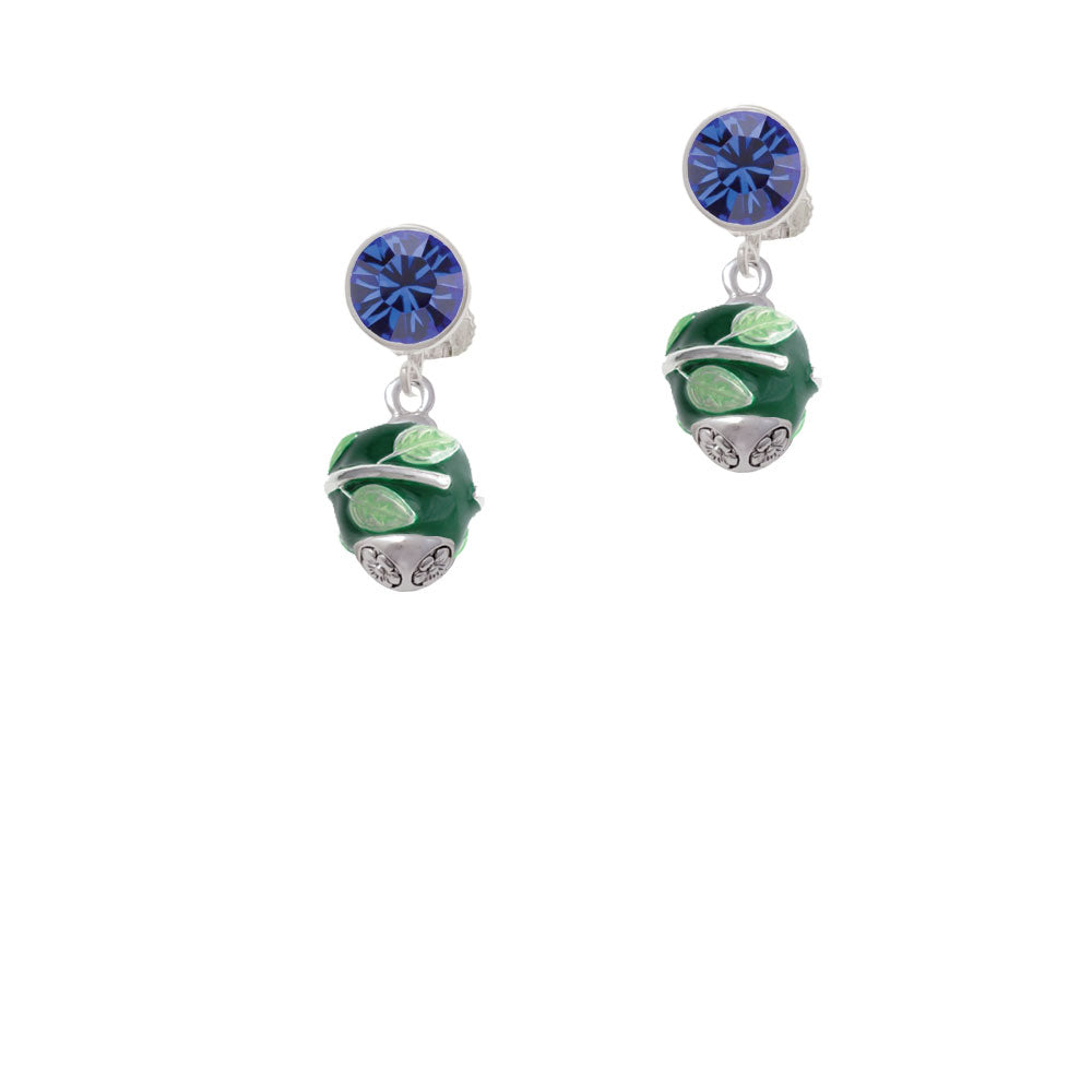 Lime Leaves on Green Band Spinner Crystal Clip On Earrings Image 7