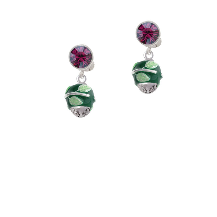 Lime Leaves on Green Band Spinner Crystal Clip On Earrings Image 8