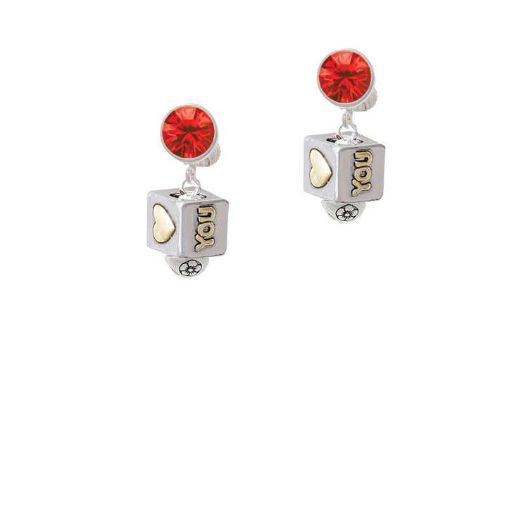 Two Tone Love You Square Spinner Crystal Clip On Earrings Image 4