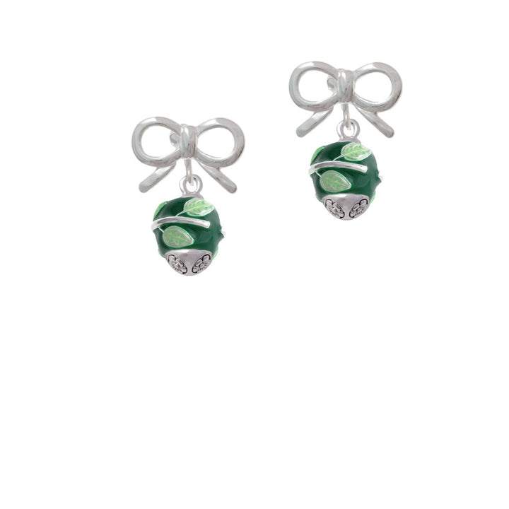 Lime Leaves on Green Band Spinner Crystal Clip On Earrings Image 9