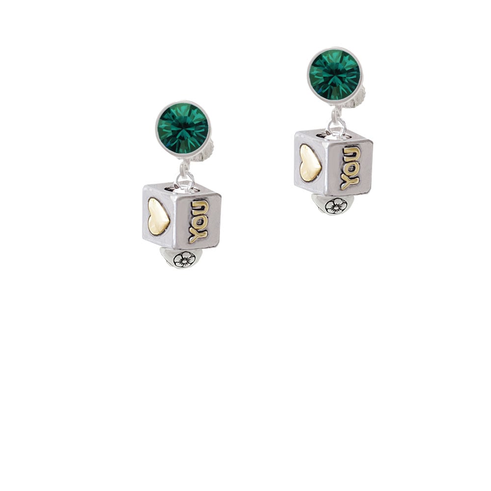 Two Tone Love You Square Spinner Crystal Clip On Earrings Image 6