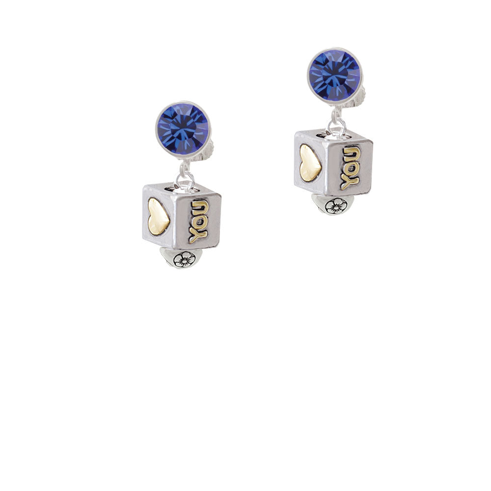 Two Tone Love You Square Spinner Crystal Clip On Earrings Image 7