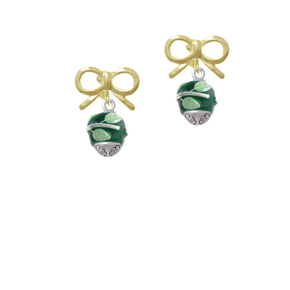 Lime Leaves on Green Band Spinner Crystal Clip On Earrings Image 10