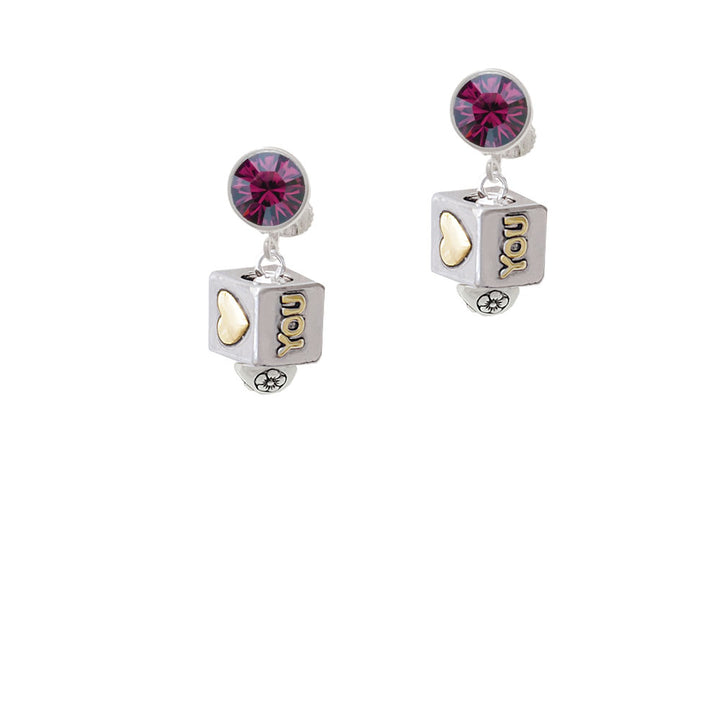 Two Tone Love You Square Spinner Crystal Clip On Earrings Image 8