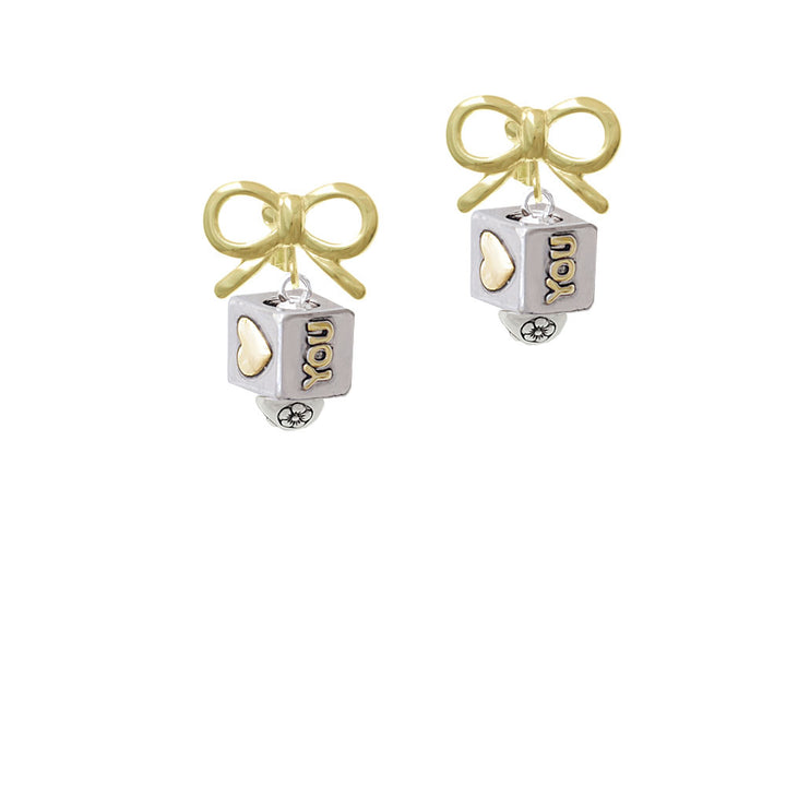 Two Tone Love You Square Spinner Crystal Clip On Earrings Image 10