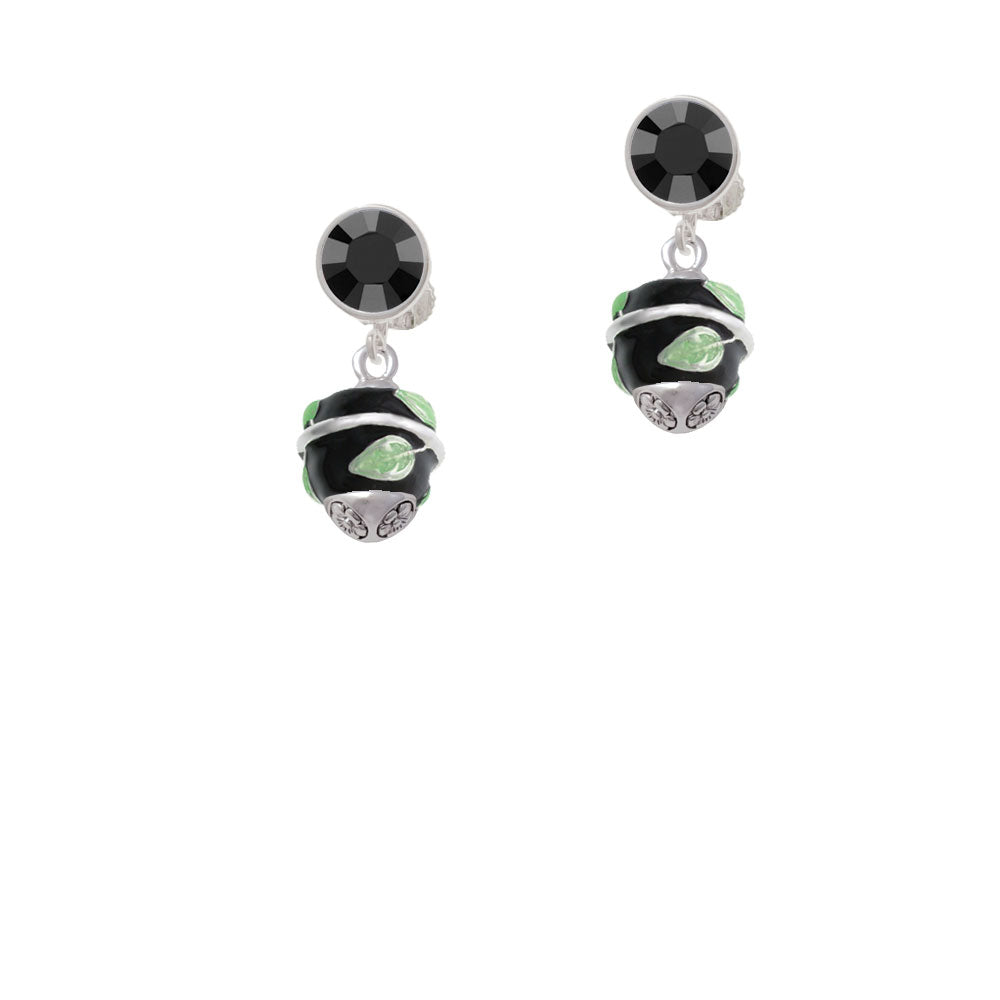 Lime Leaves on Black Band Spinner Crystal Clip On Earrings Image 3