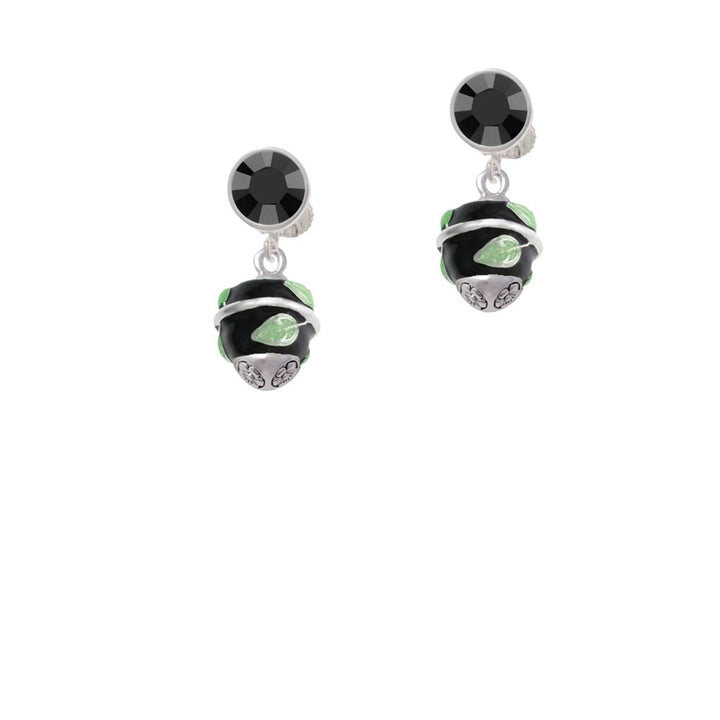 Lime Leaves on Black Band Spinner Crystal Clip On Earrings Image 1