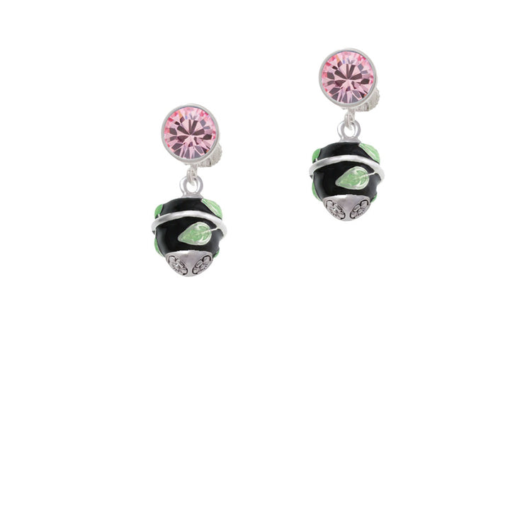 Lime Leaves on Black Band Spinner Crystal Clip On Earrings Image 4